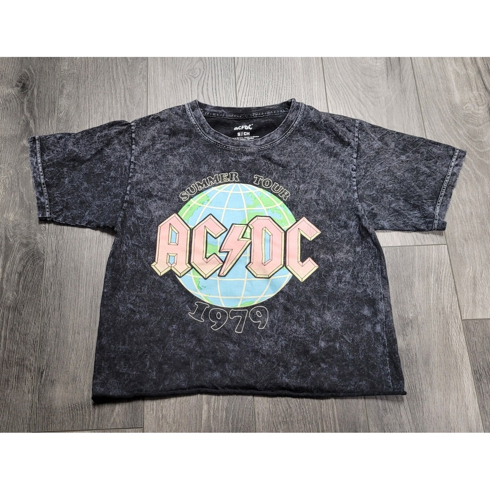 ACDC Crop Top Womens T-shirt Size Small Black Rock Band Summer Tour 1979